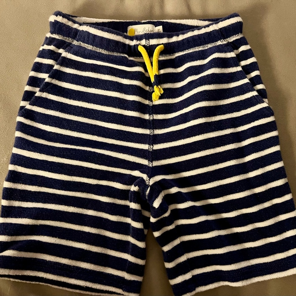 Mini Boden Navy and White Striped Toweling Shorts - size 8 years
